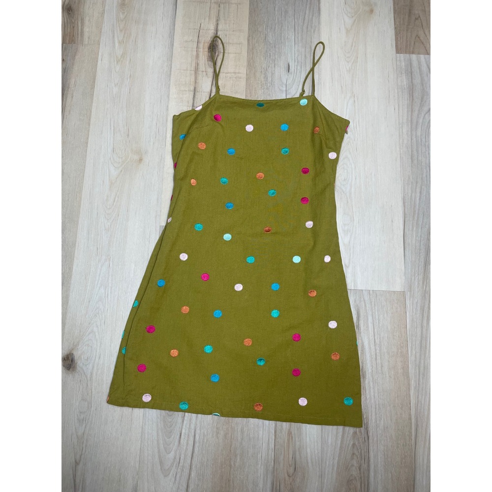 Corey Lynn Calter Olive Green Polka Dot Embroidered Mini Dress XS 521ANCED319-D2